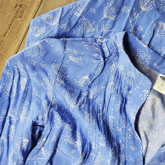 Old Navy Periwinkle Blue Pintuck Swing Tunic Long Sleeve Floral Mini Dress NWOT - Picture 13 of 16